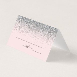 Blush Pink & Silver Glitter Wedding Place Card
