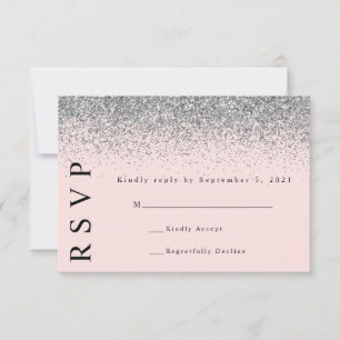 Blush Pink & Silver Glitter Wedding RSVP Card