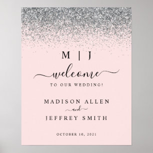 Blush Pink & Silver Glitter Wedding Welcome Sign