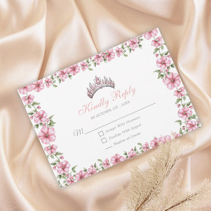 Blush Pink Silver Mis Quince Glitter Quinceañera RSVP Card