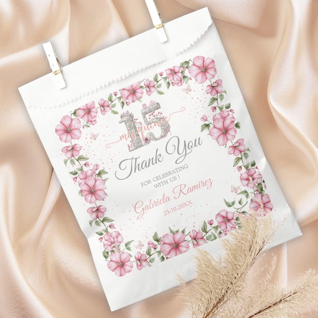 Blush Pink Silver Mis Quince Quinceañera  Favour Bag (Creator Uploaded)