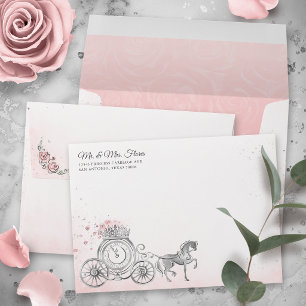 Blush Pink Silver Princess Carriage Return Address Envelope