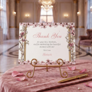 Blush Pink Silver Tiara Floral Quinceañera Thank You Card