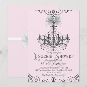 Blush Pink Silver White Bow Lingerie Shower Invitation