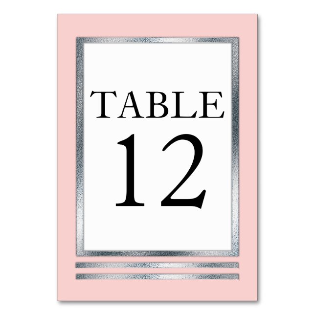 Blush Pink | Silver | White Modern Simple Elegant Table Number (Front)