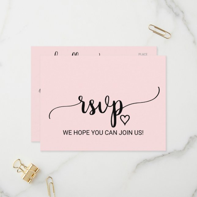 Blush Pink Simple Calligraphy Song Request RSVP Invitation Postcard (Front/Back In Situ)
