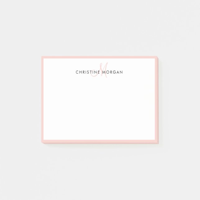 Blush pink simple chic minimalist monogram name post-it notes (Front)