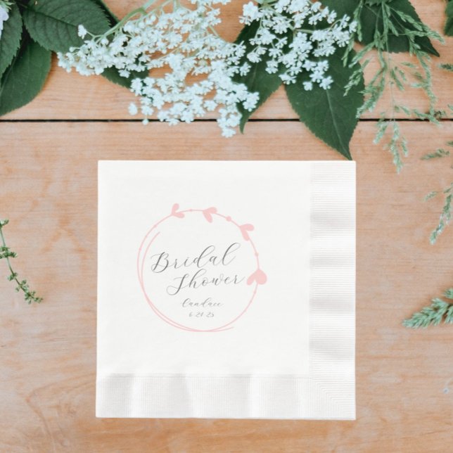 Blush Pink Simple Heart Wreath Bridal Shower Napkin (In Situ Wedding)