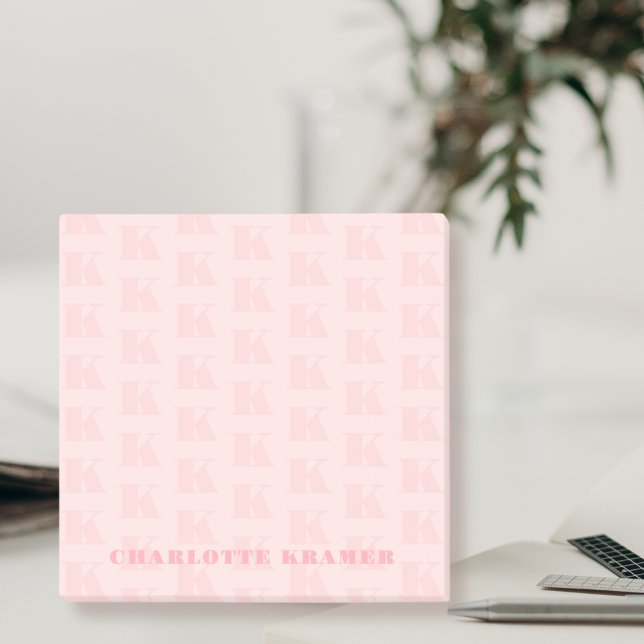 Blush Pink Simple Modern Monogram Initial Letter  Post-it Notes (Creator Uploaded)