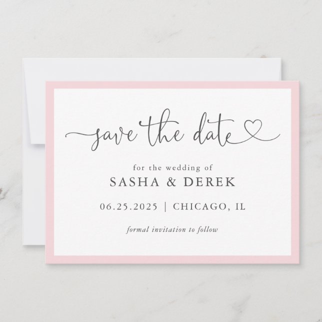 Blush Pink Simple Modern Save the Date (Front)