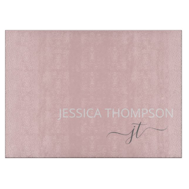 Blush Pink Simple Script Girly Monogram Name Cutting Board (Front)