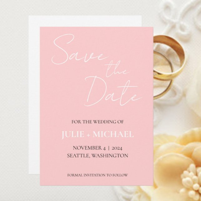 Blush Pink Simple Style Wedding Save The Date (In Situ Wedding)