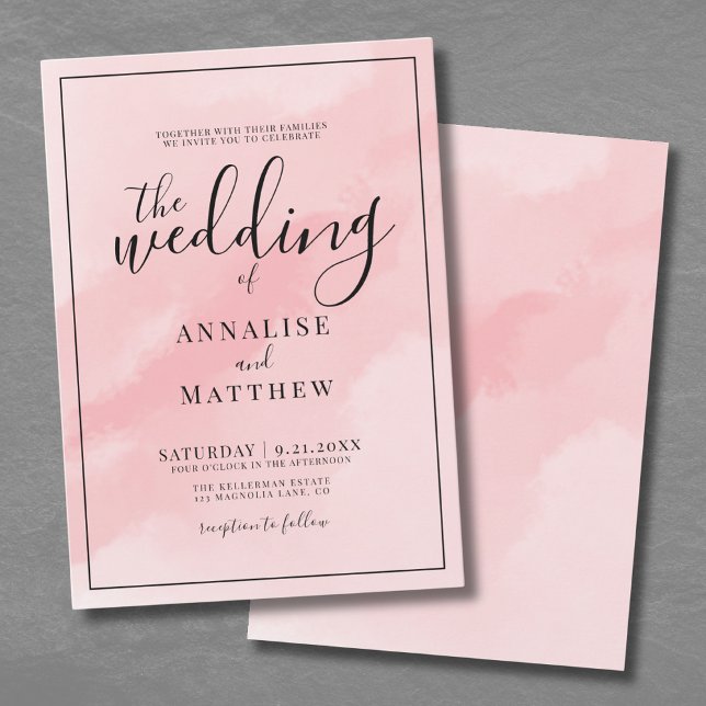 Blush Pink Simple Watercolor Wedding Invitation (Chic Simple Elegant Watercolor Blush Pink Wedding Invitation)