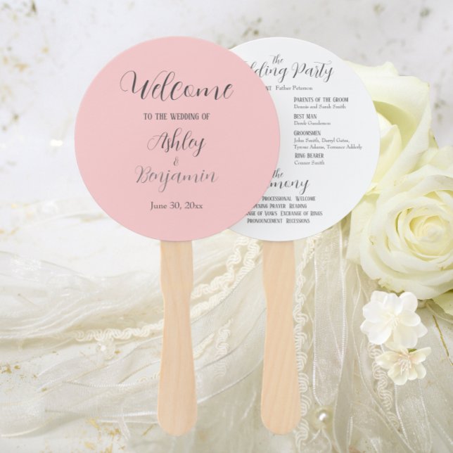 Blush Pink Simple Wedding Ceremony Program Hand Fan (In Situ Wedding)