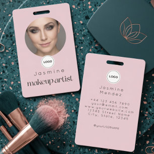 Blush Pink Simpple Elegant Photo Makeup Artist ID Badge
