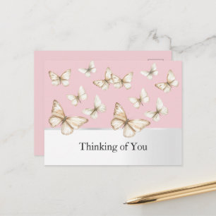 Blush Pink Skies & Butterflies Thinking of You Postcard