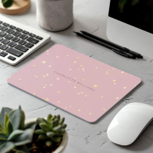 Blush Pink Sky Gold Stars Minimalist Monogram Mouse Pad