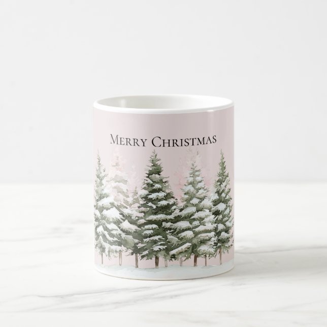Blush Pink Snow Christmas Trees Coffee Mug (Center)