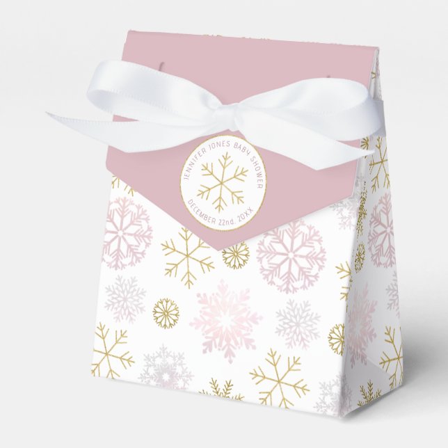 Blush Pink Snowflake Baby Shower Favour Box (Front Side)