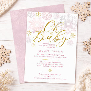 Blush Pink Snowflake Winter Baby Shower Oh Baby Invitation