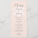 Blush Pink Snowflake Winter Wedding Menu<br><div class="desc">A simple yet elegant design featuring a white snowflake on a blush pink background,  with the word "Menu" and the names of the bride and groom in grey script,  and the remaining text in sans serif font.</div>