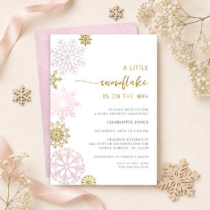 Blush Pink Snowflake Winter Wonderland Baby Shower Invitation