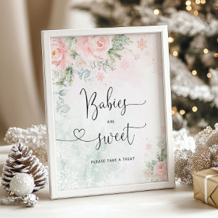 Blush pink snowflakes Babies are sweet Poster