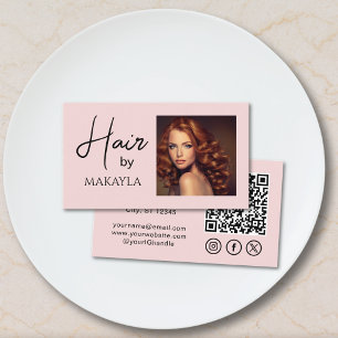 Blush Pink Social Icon QR Code Photo Hair Stylist Business Card