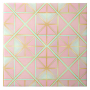 Blush Pink Soft Mint Gold Luxury Trendy Collection Ceramic Tile