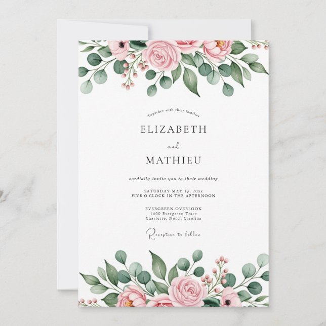 Blush Pink Soft Spring Wedding Invitation (Front)