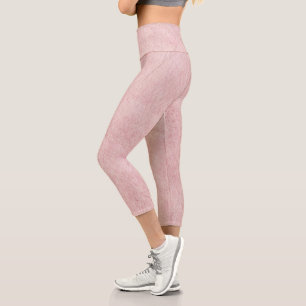 Blush Pink Solid Textured Colour Capri Leggings