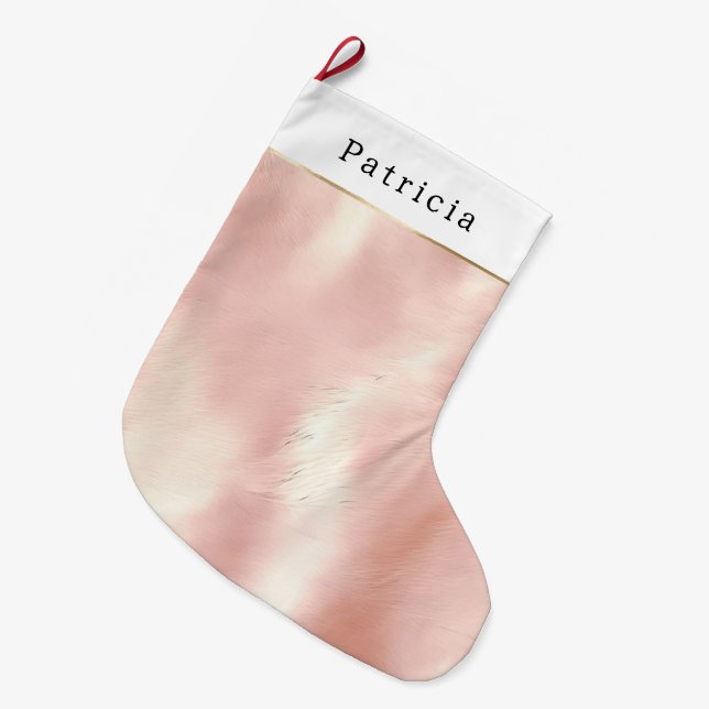 Blush Pink Southwest Cowhide Christmas Large Christmas Stocking (Front (Hanging))