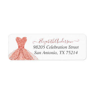 Blush Pink Sparkle Dress Girly Rose Gold Return Address Label
