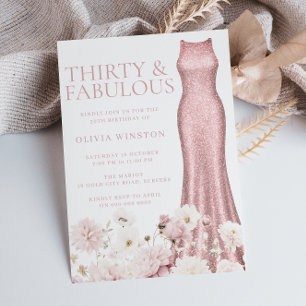 Blush Pink Sparkle Dress Womans 30th Birthday Invitation