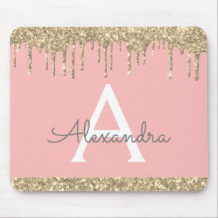 Blush Pink Sparkle Glitter Monogram Name Mousepad