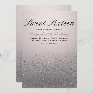 Blush Pink Sparkly Glitter Sweet 16 Birthday Party Invitation