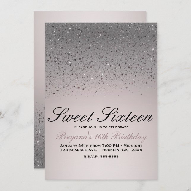 Blush Pink Sparkly Glitter Sweet 16 Birthday Party Invitation (Front/Back)