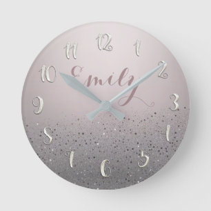 Blush Pink Sparkly Sparkle Glitter Round Clock