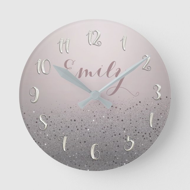 Blush Pink Sparkly Sparkle Glitter Round Clock (Front)