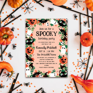 Blush Pink Spooky Halloween Kids Birthday Party Invitation