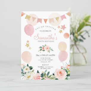 Blush Pink Spring Floral Girl Birthday Party Invitation