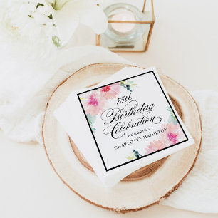 Blush Pink Spring Floral Watercolor Birthday Napkin