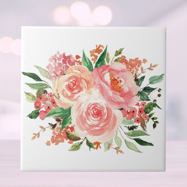 Blush Pink Spring Flower Floral Ceramic Tile (Close up)