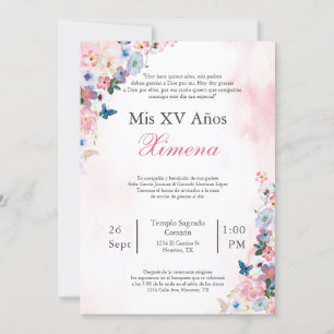 Blush Pink Spring Flower Quinceañera invitation 