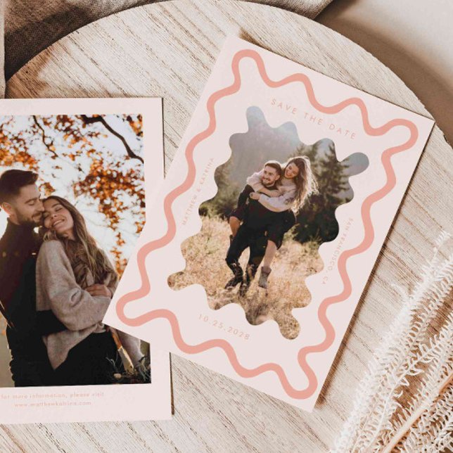 Blush Pink Squiggly Wavy Frame Wedding Save The Date (Creator Uploaded)
