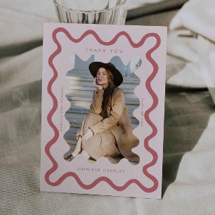 Blush Pink Squiggly Wavy Line Graduation Thank You Announcement