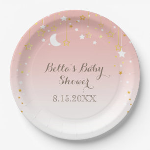 Blush Pink Stars Moon Baby Shower Paper Plate