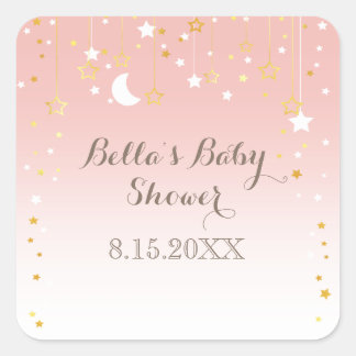 Blush Pink Stars Moon Baby Shower Square Sticker