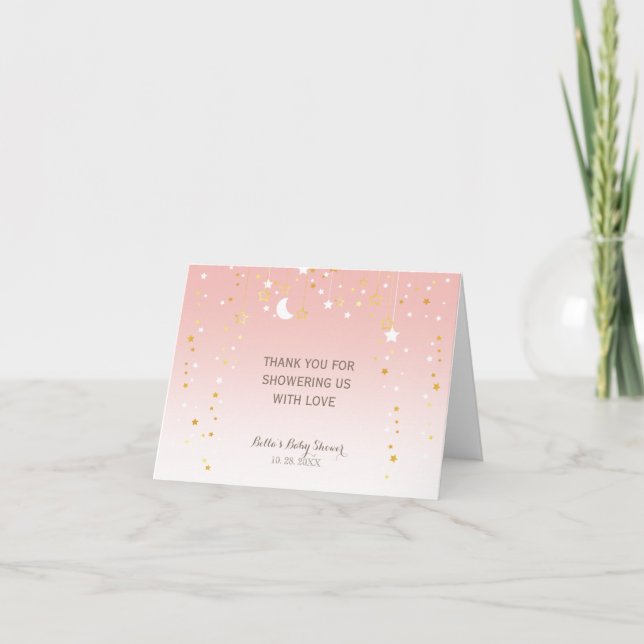 Blush Pink Stars Moon Baby Shower Thank You Card (Front)