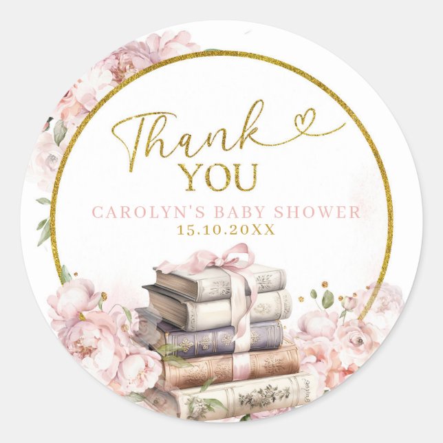 Blush Pink Storybook Baby Shower Thank You Sticker (Front)